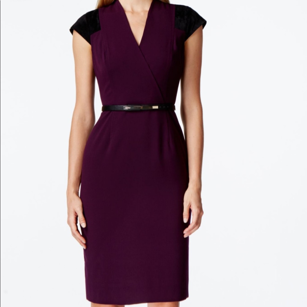 Calvin Klein purple belted sheath dress